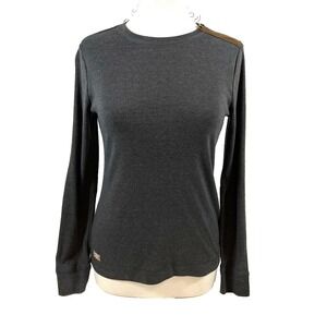 Lauren Ralph Lauren Long Sleeve‎ Top Charcoal Gray Suede Shoulder Zip Detail M